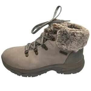 Skechers Taupe Trego Falls Finest Suede Waterproof Faux Fur Snow Winter Boots